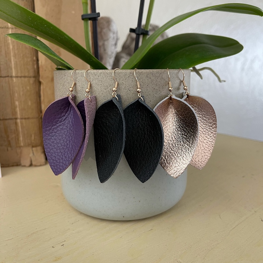 Leather Earrings 3 Pairs Handmade